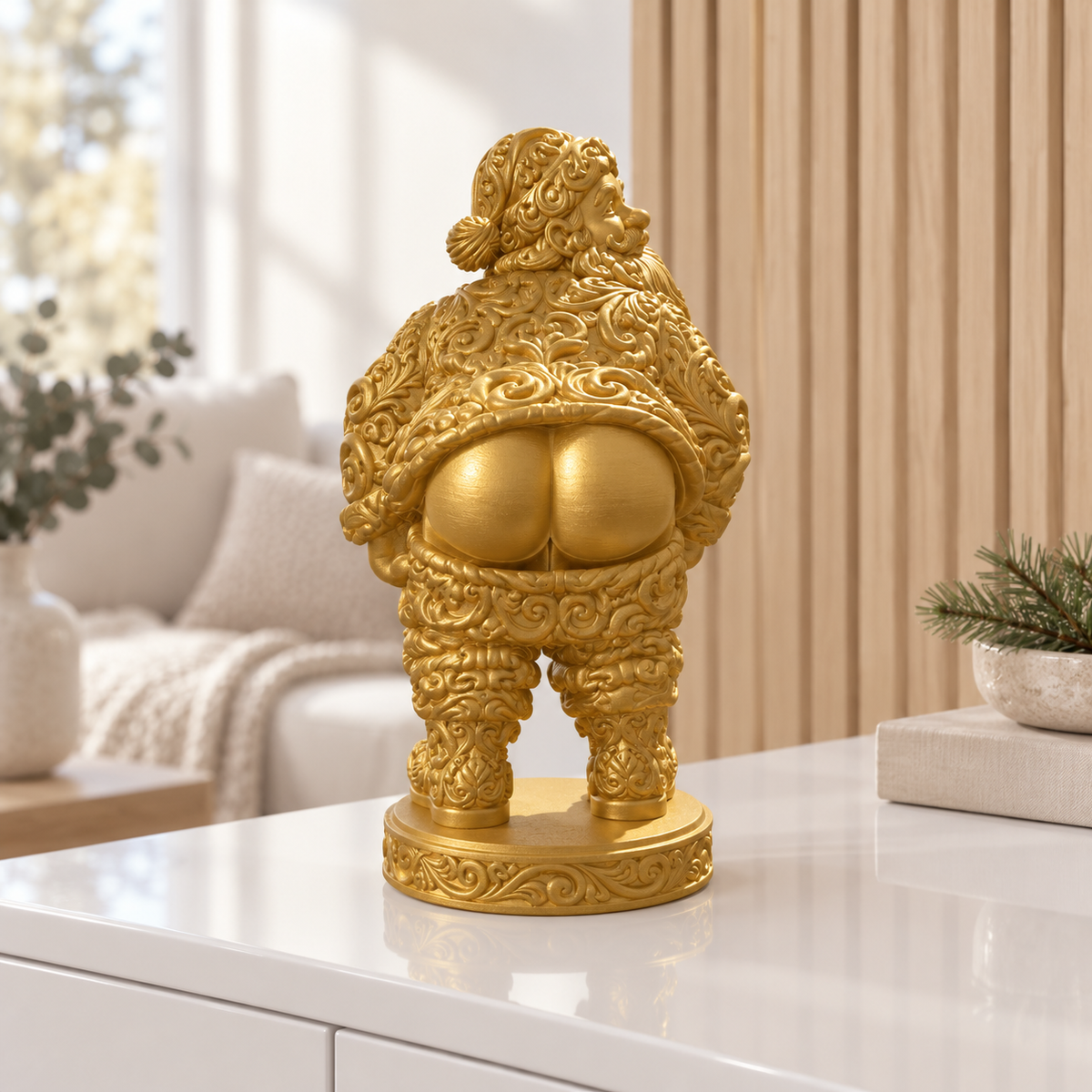 Santa mit nacktem Po Ornament - Gold gedruckt Wohnzimmer