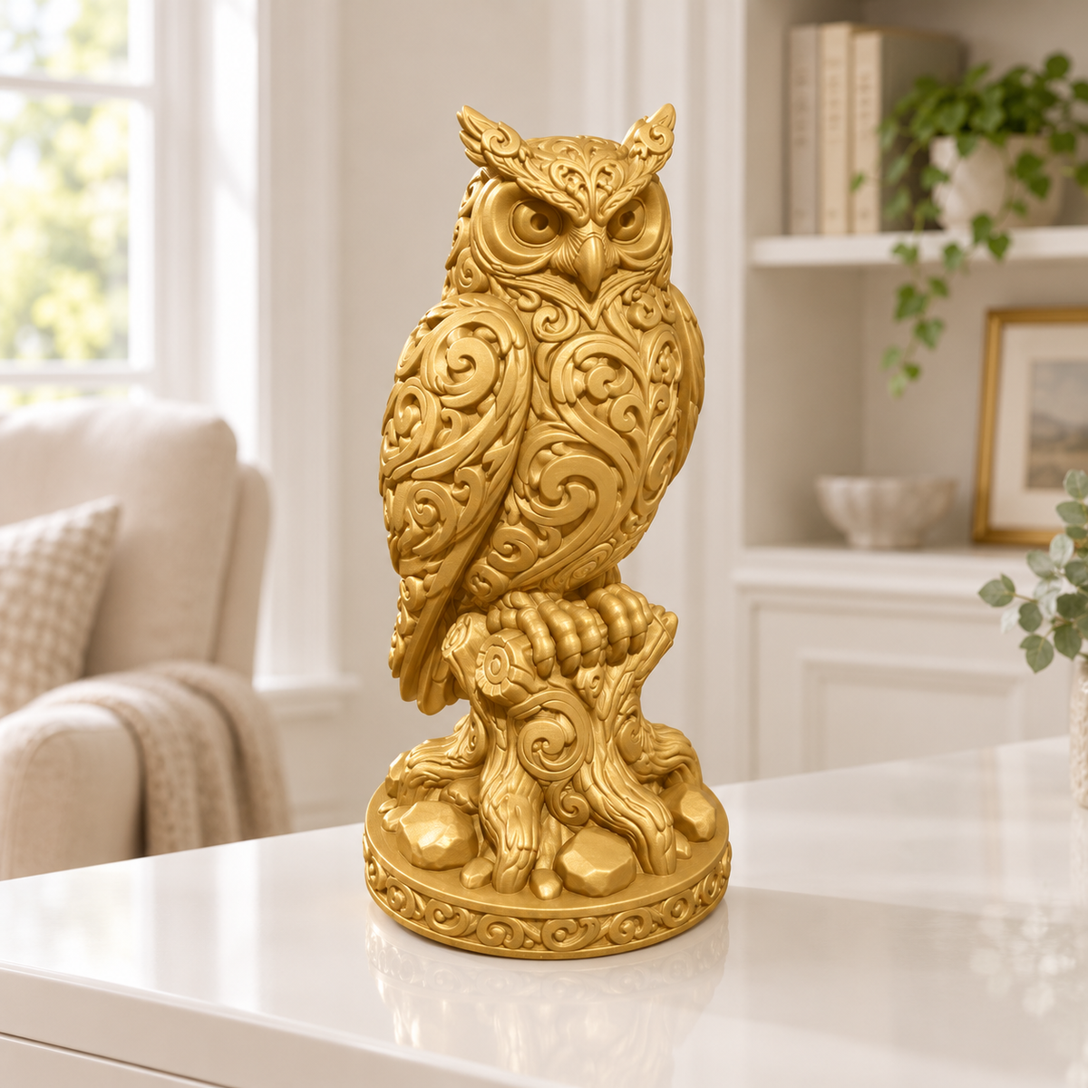 Uhu auf Baumstumpf Ornament - Gold gedruckt Wohnzimmer