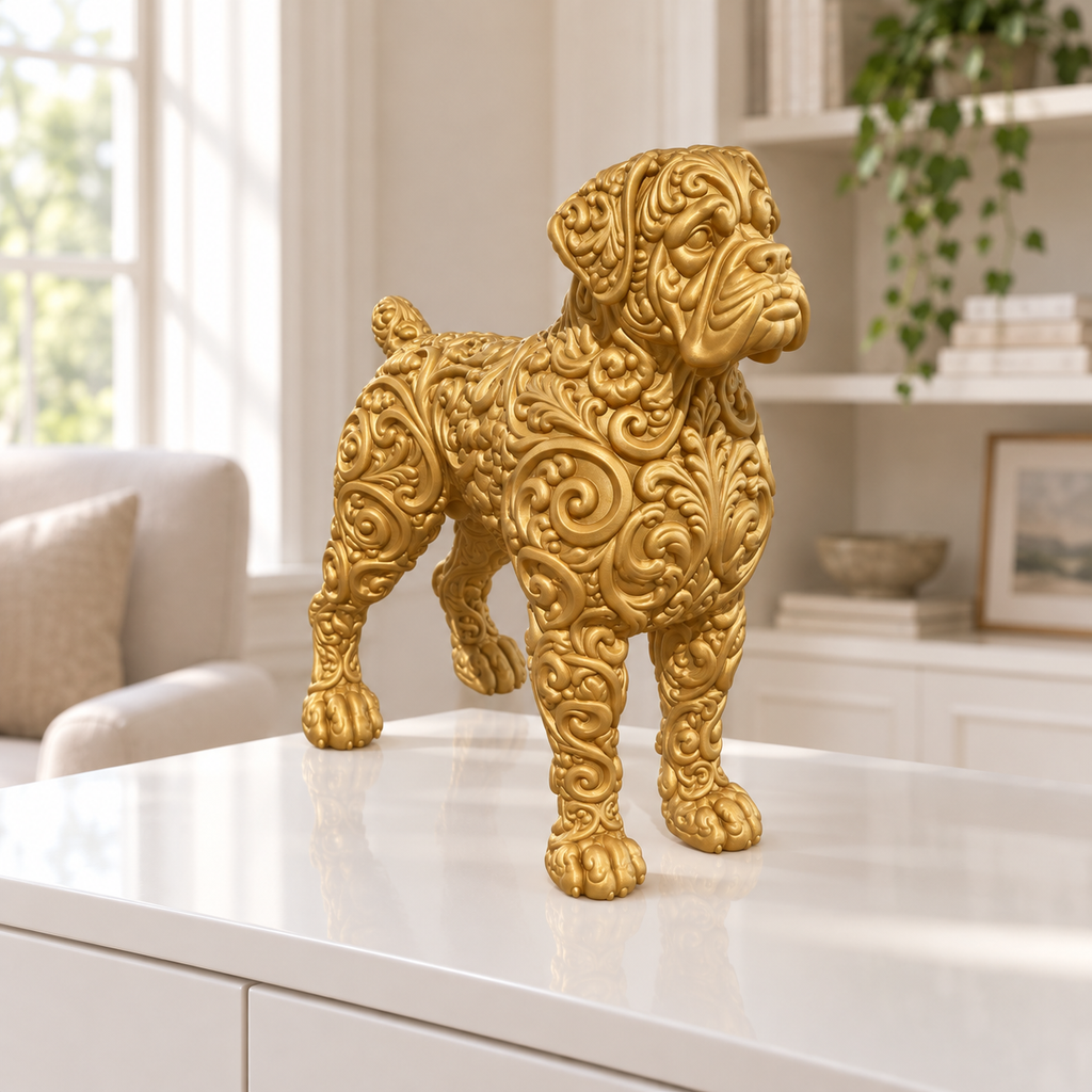 Boxer stehend Ornament - Gold gedruckt Wohnzimmer