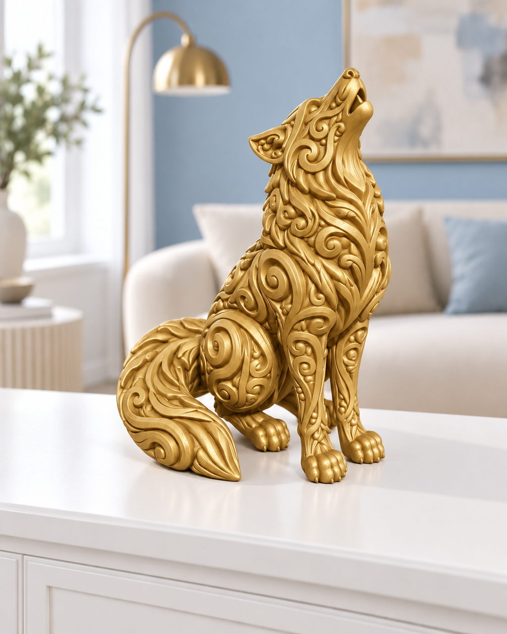 Wolf Ornament - Gold gedruckt Wohnzimmer