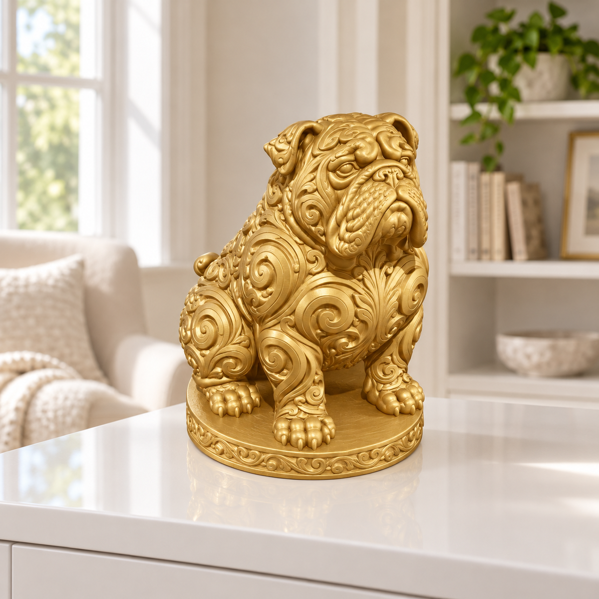 Englische Bulldogge sitzend Ornament - Gold gedruckt Wohnzimmer