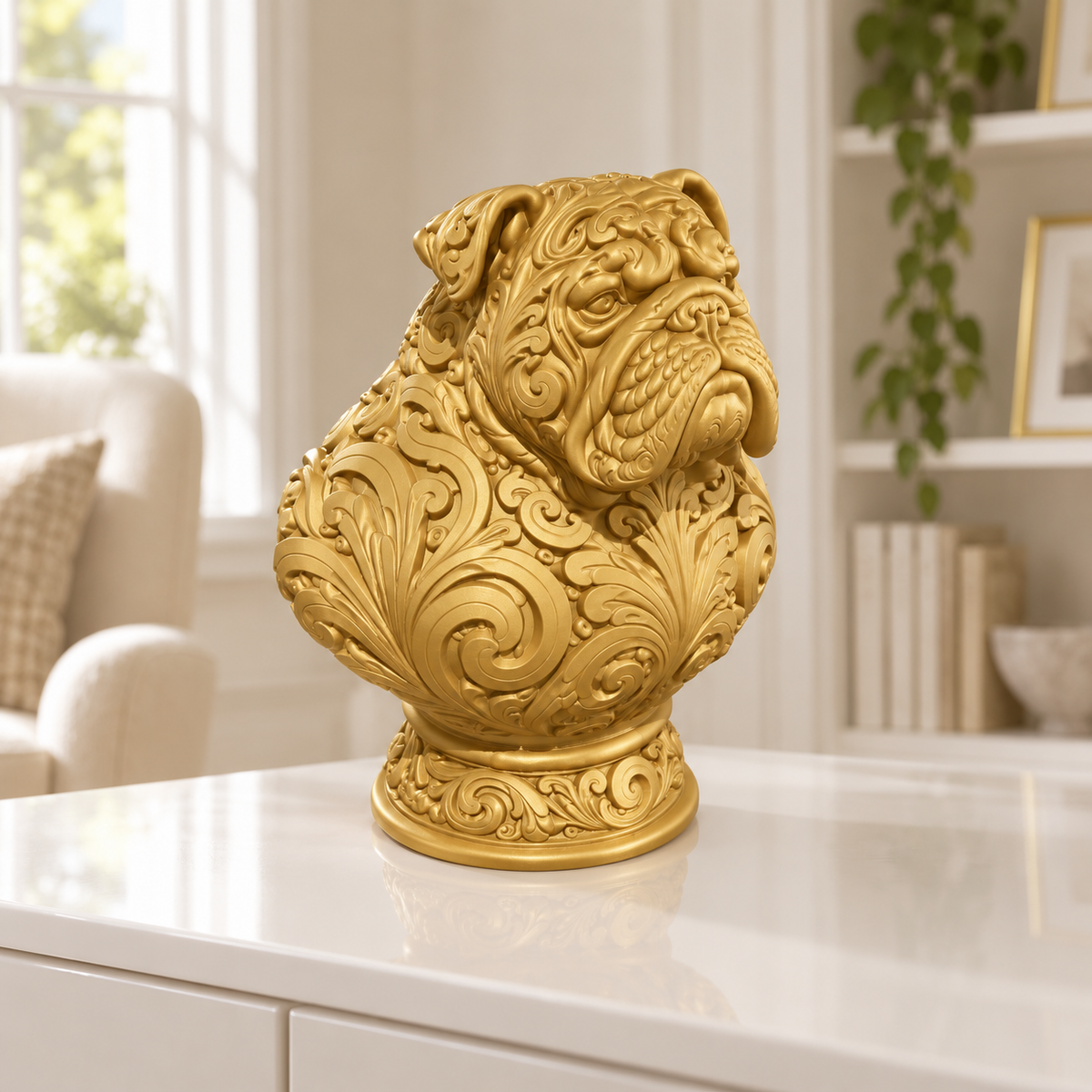 Bulldoggen-Büste Ornament - Gold gedruckt Wohnzimmer