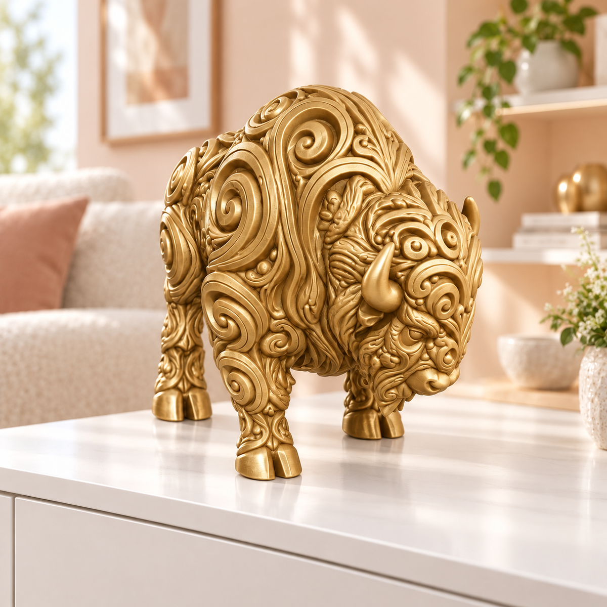 Bison Ornament - Gold gedruckt Wohnzimmer