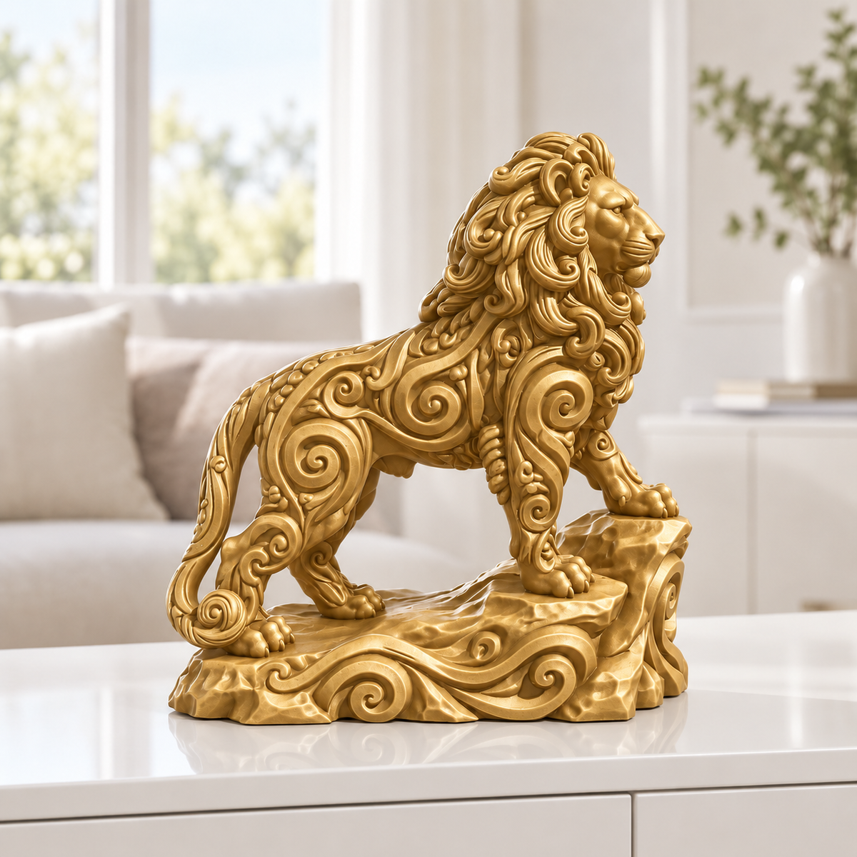 Löwe auf Fels Ornament - Gold gedruckt Wohnzimmer