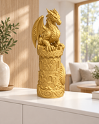 Drache auf Burgturm Ornament - Gold gedruckt Wohnzimmer