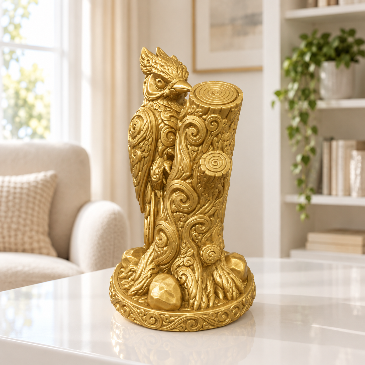 Specht am Stamm Ornament - Gold gedruckt Wohnzimmer