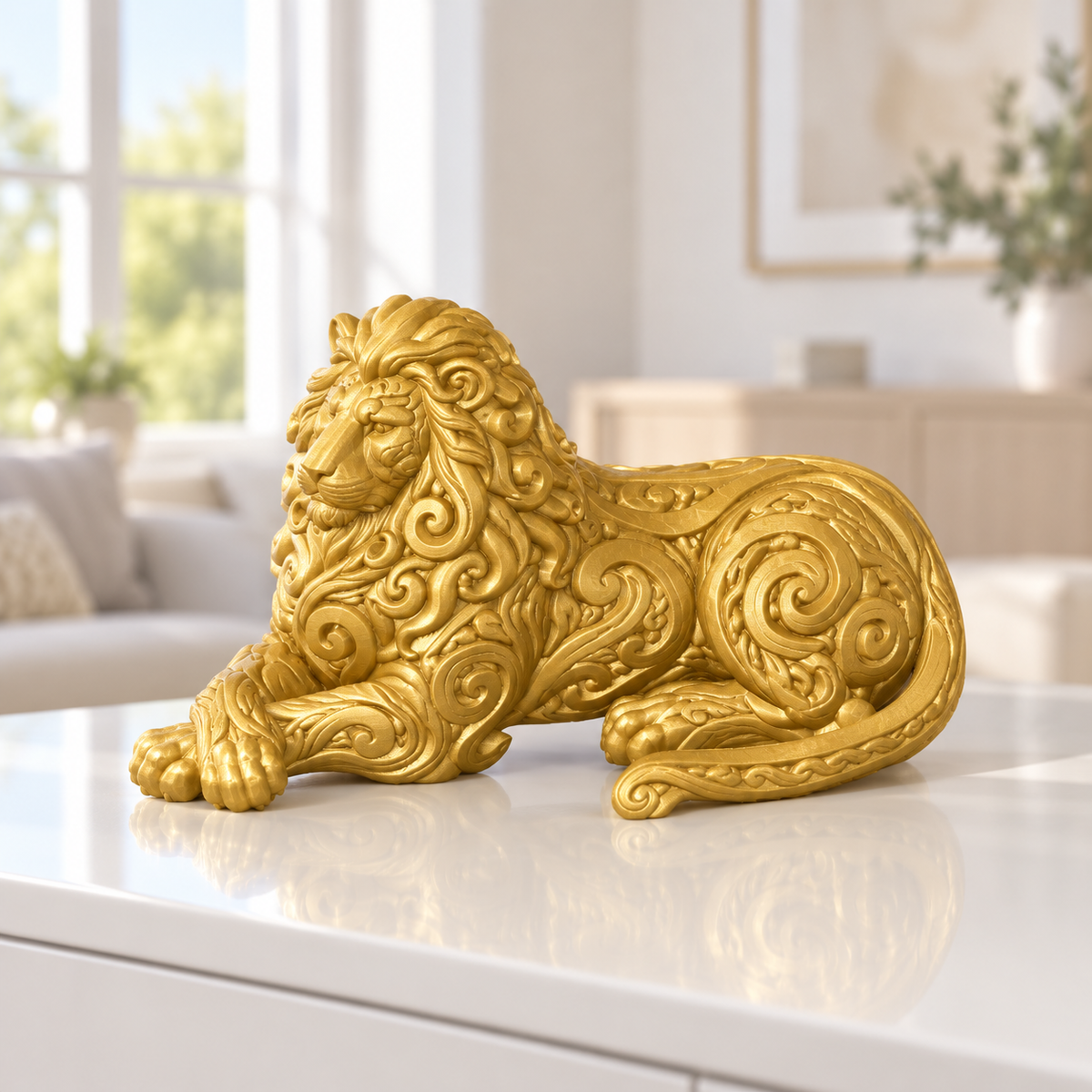 Liegender Löwe Ornament - Gold gedruckt Wohnzimmer