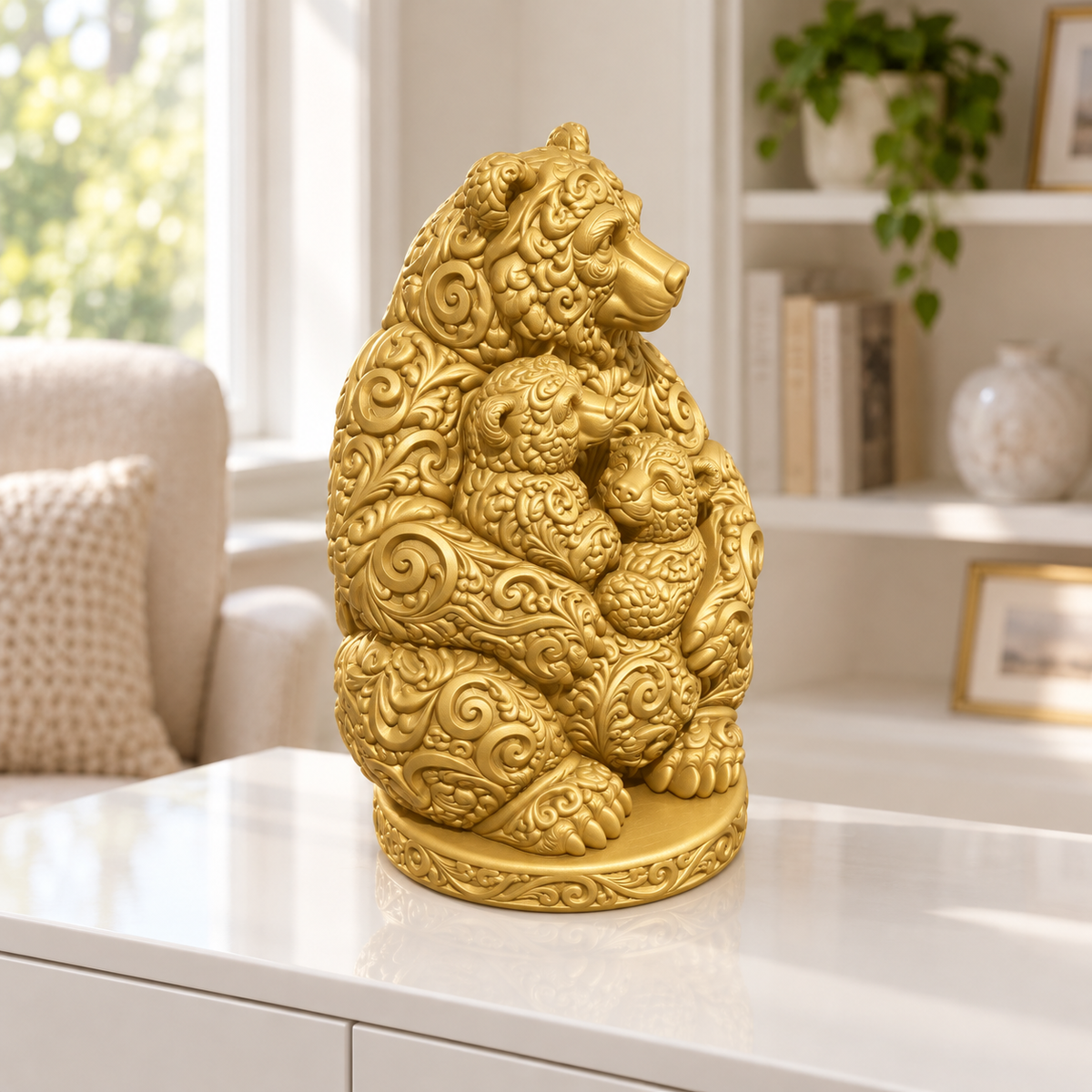 Bär mit zwei Jungen Ornament - Gold gedruckt Wohnzimmer