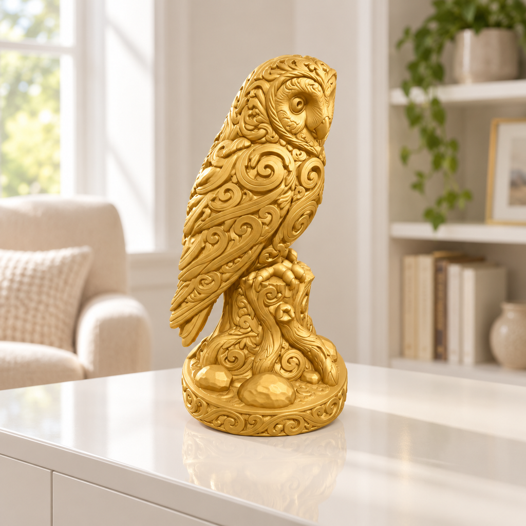 Schleiereule auf Stamm Ornament - Gold gedruckt Wohnzimmer