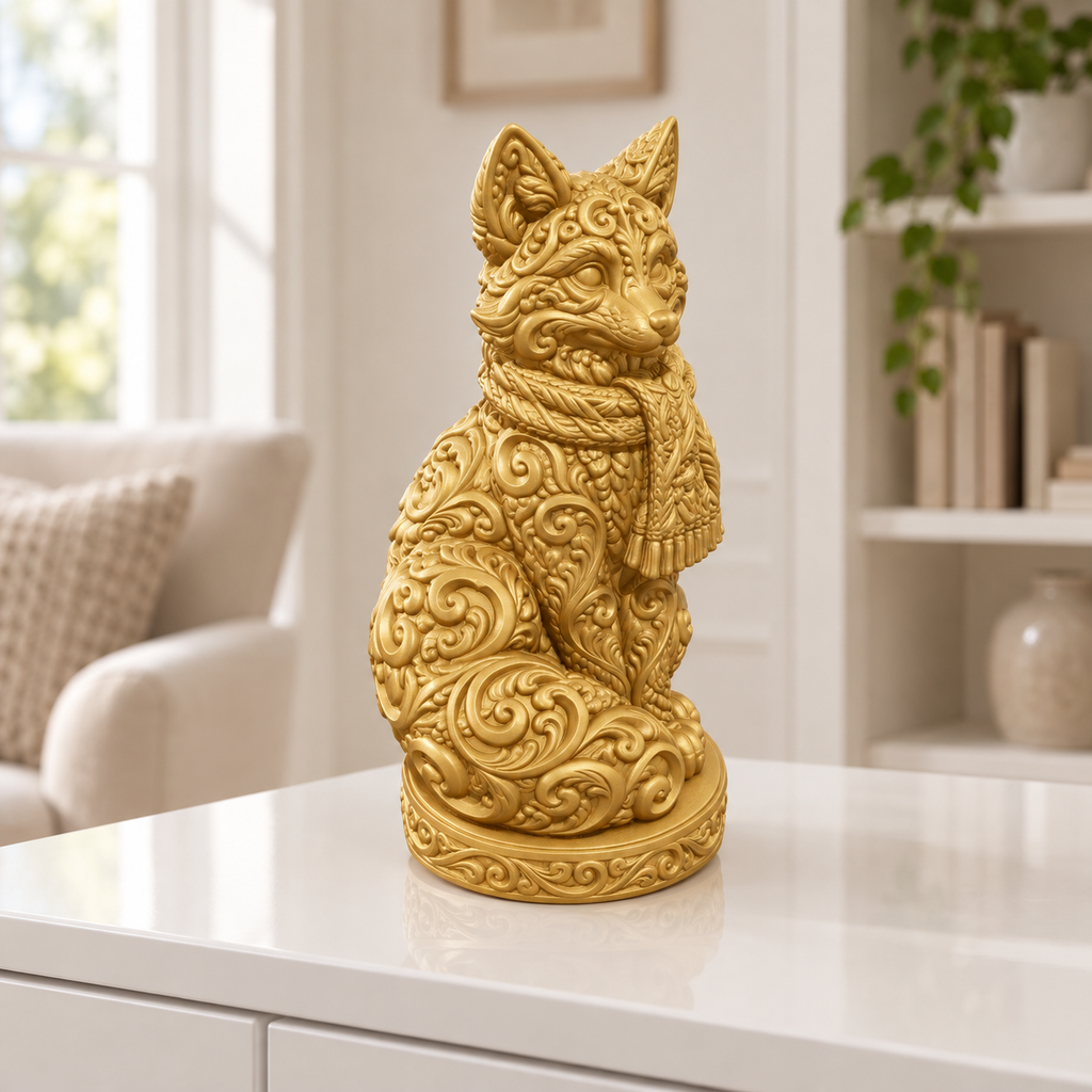 Fuchs mit Schal Ornament - Gold gedruckt Wohnzimmer
