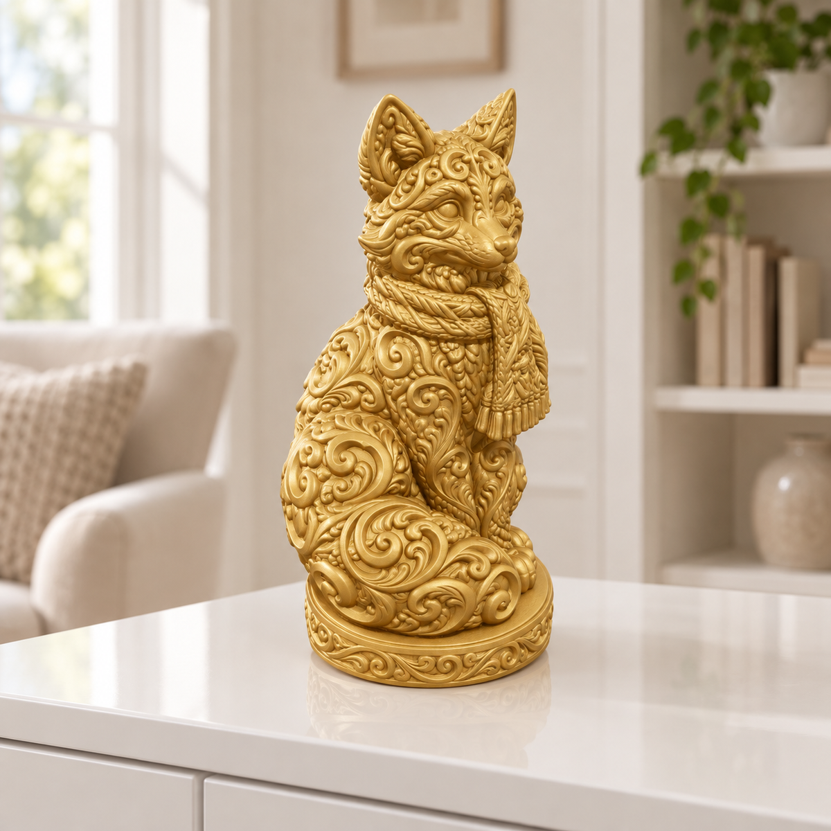 Fuchs mit Schal Ornament - Gold gedruckt Wohnzimmer