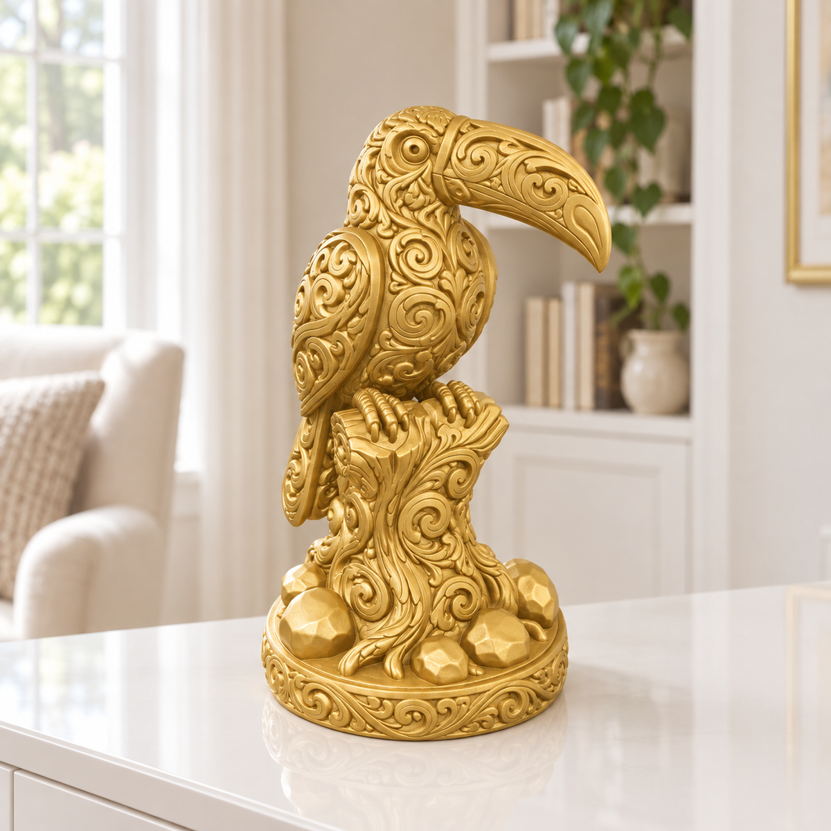 Tukan auf Baumstumpf Ornament - Gold gedruckt Wohnzimmer