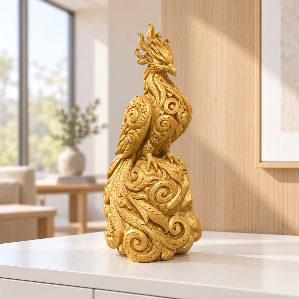 Sitzender Phönix Ornament - Gold gedruckt Wohnzimmer