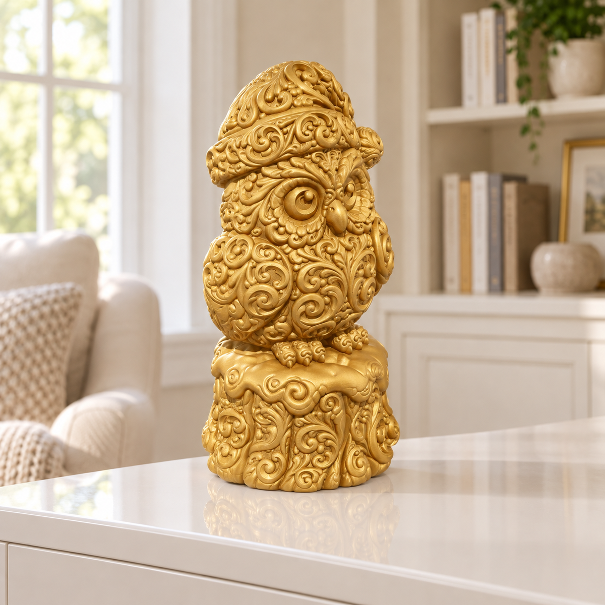 Eule mit Mütze Ornament - Gold gedruckt Wohnzimmer