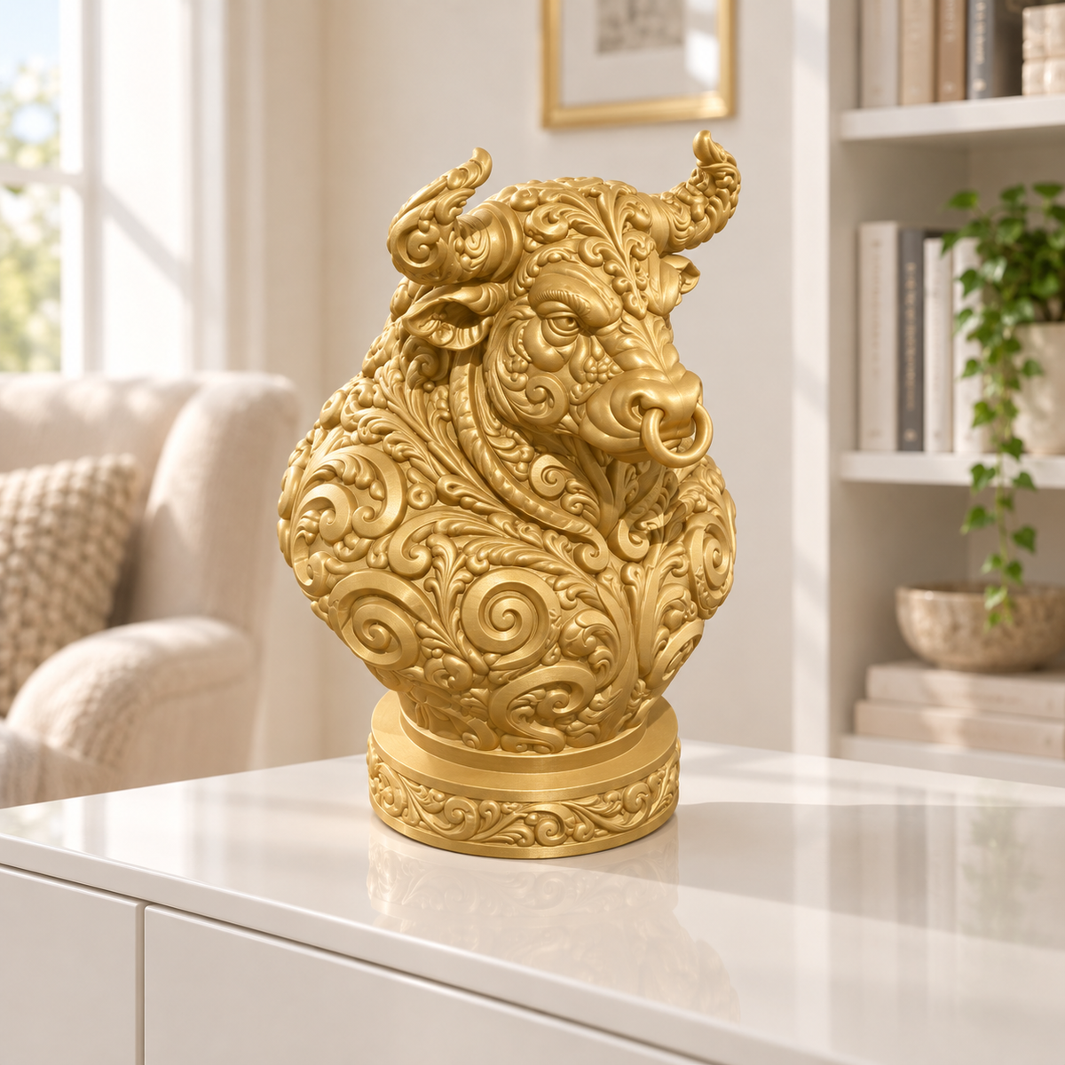 Stierbüste Ornament - Gold gedruckt Wohnzimmer