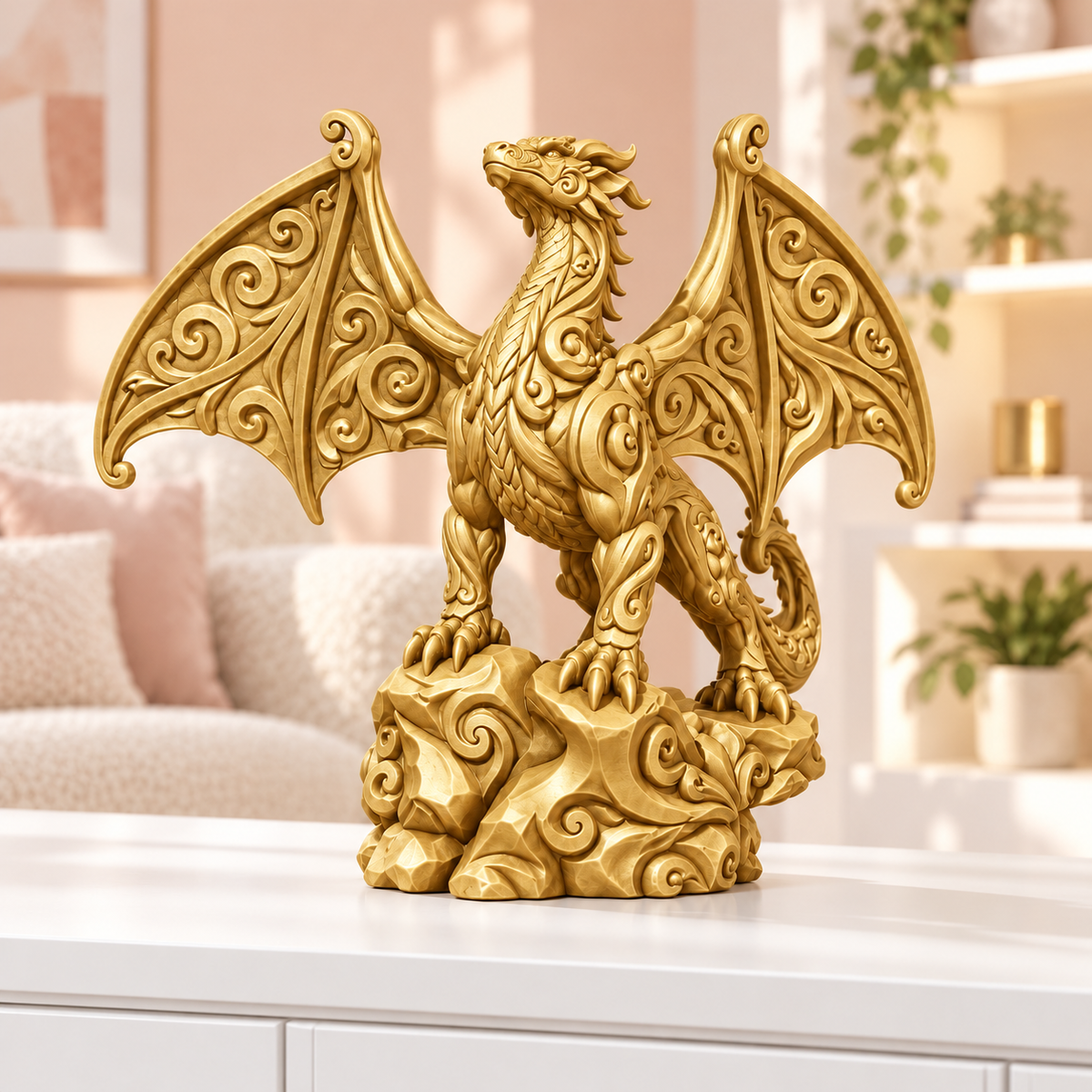 Flügeldrache Ornament - Gold gedruckt Wohnzimmer
