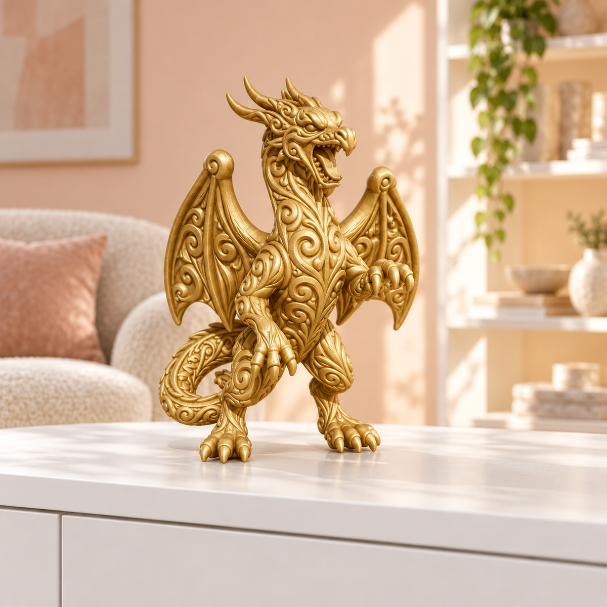 Brüllender Drache Ornament - Gold gedruckt Wohnzimmer