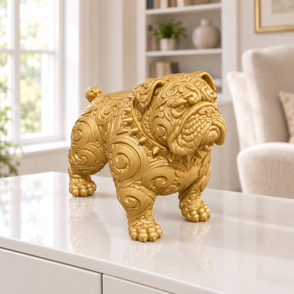 Bulldogge mit Halsband Ornament - Gold gedruckt Wohnzimmer