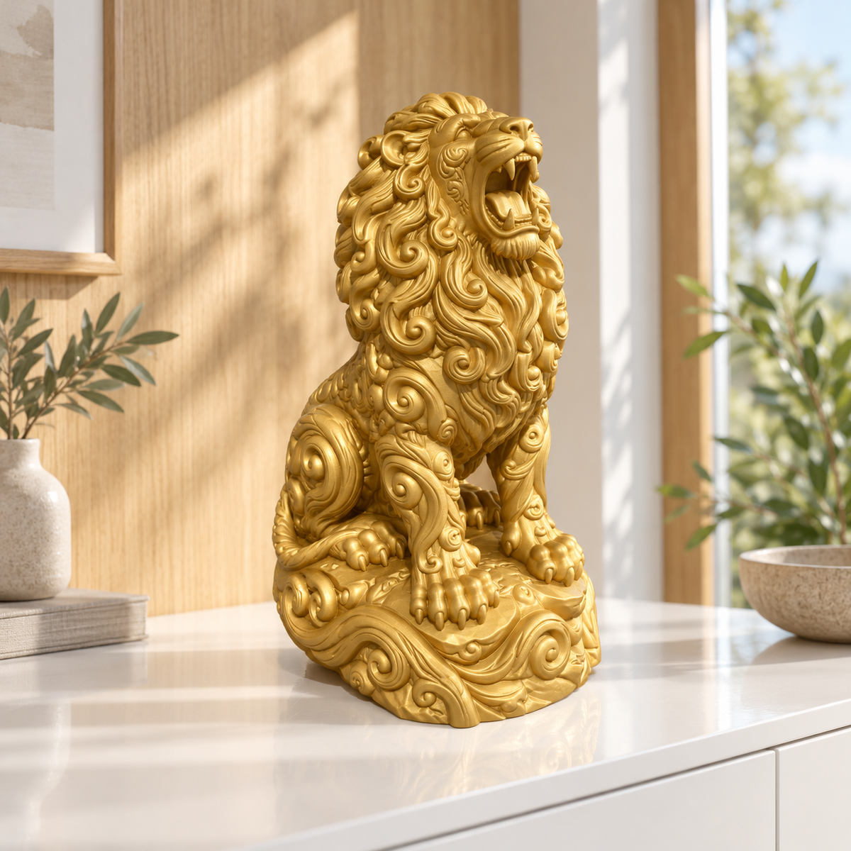 Brüllender Löwe Ornament - Gold gedruckt Wohnzimmer