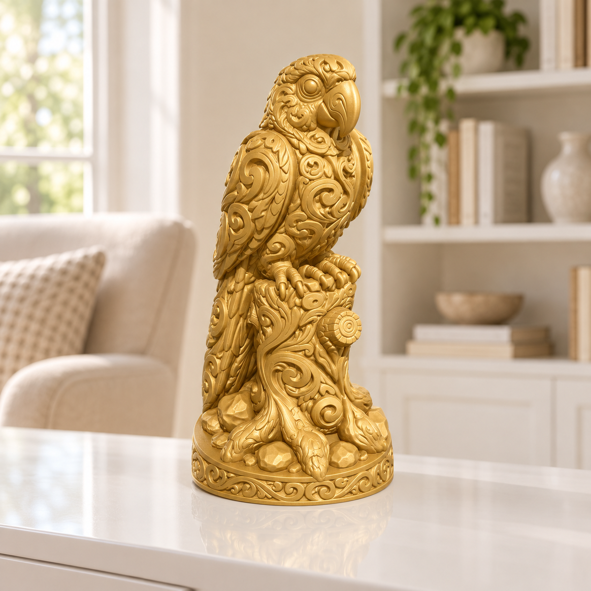 Ara auf Baumstumpf Ornament - Gold gedruckt Wohnzimmer