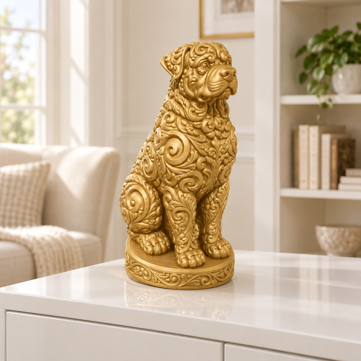 Rottweiler sitzend Ornament - Gold gedruckt Wohnzimmer