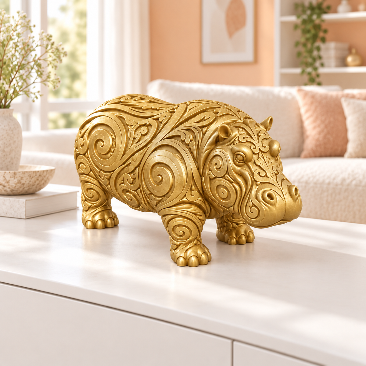 Nilpferd Ornament - Gold gedruckt Wohnzimmer