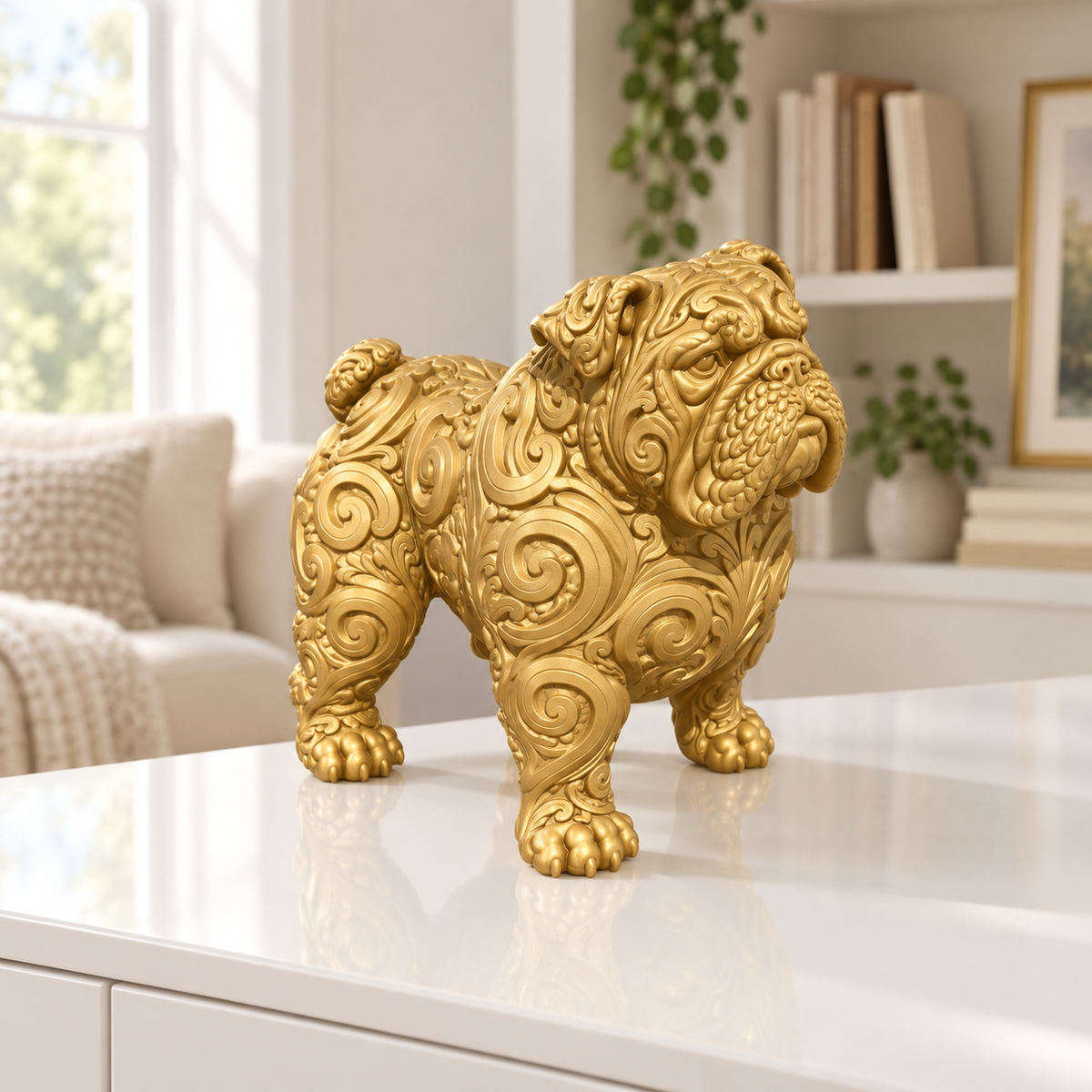 Englische Bulldogge stehend Ornament - Gold gedruckt Wohnzimmer