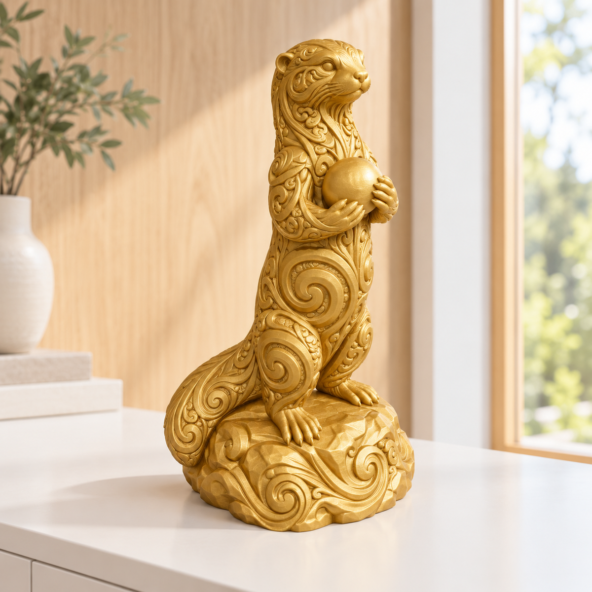 Otter mit Stein Ornament - Gold gedruckt Wohnzimmer