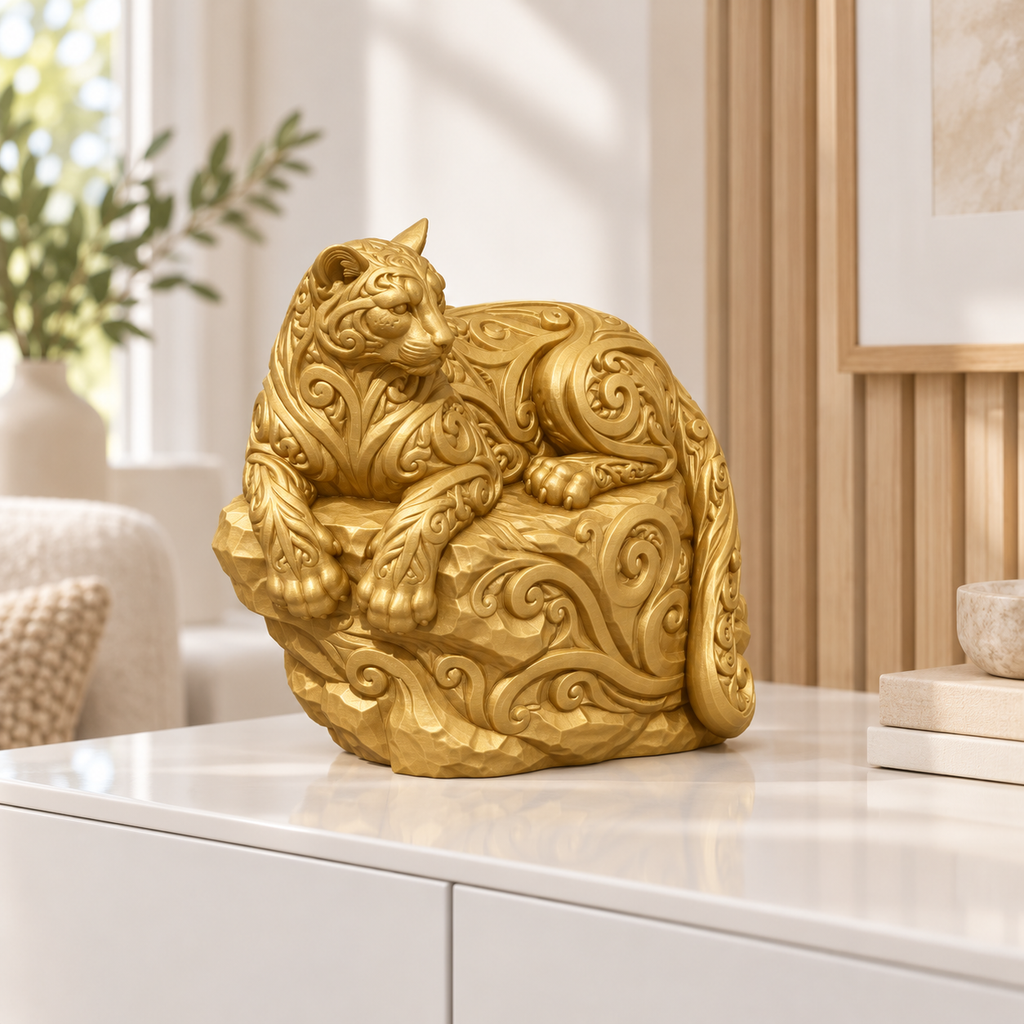 Puma auf Felsvorsprung Ornament - Gold gedruckt Wohnzimmer