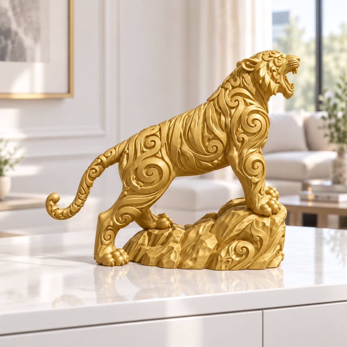 Brüllender Tiger Ornament - Gold gedruckt Wohnzimmer