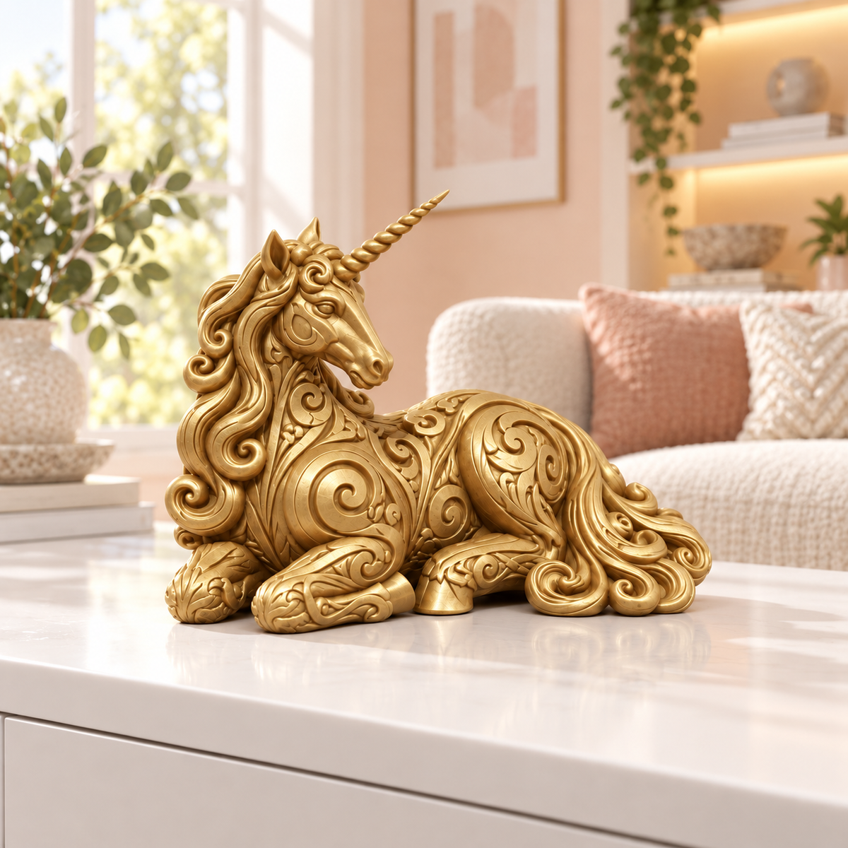 Liegendes Einhorn Ornament - Gold gedruckt Wohnzimmer