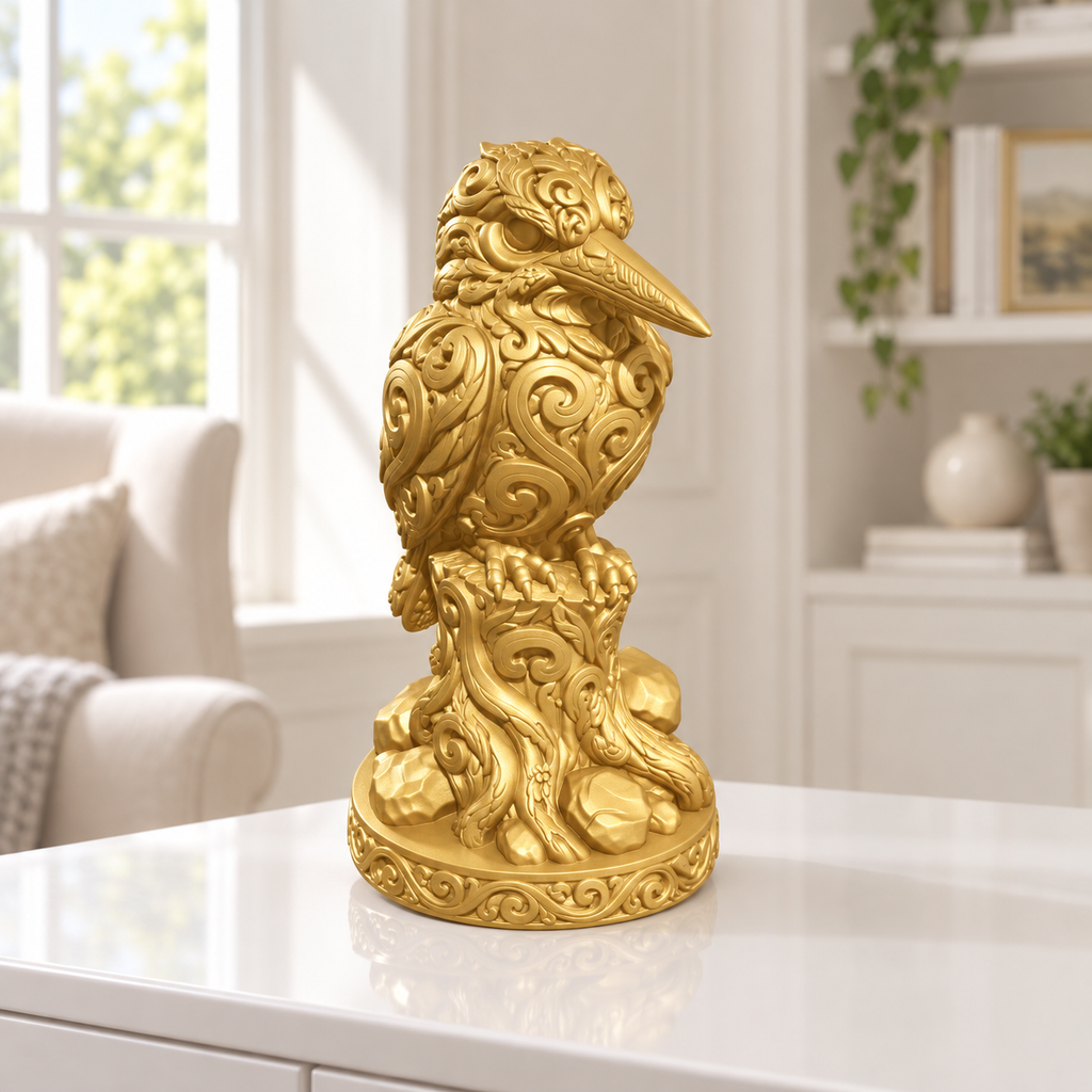 Eisvogel auf Stamm Ornament - Gold gedruckt Wohnzimmer