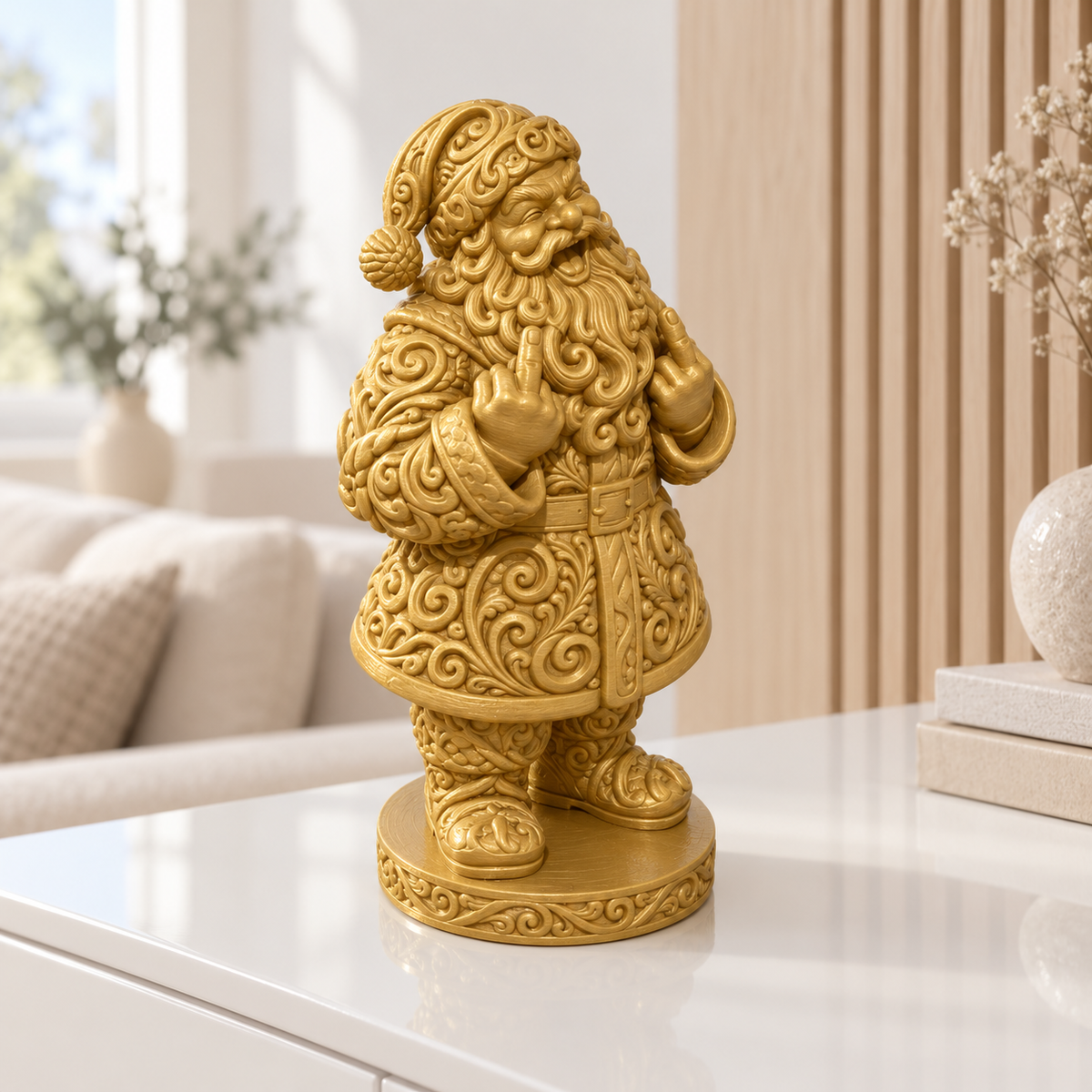 Santa mit Doppelfinger Ornament - Gold gedruckt Wohnzimmer