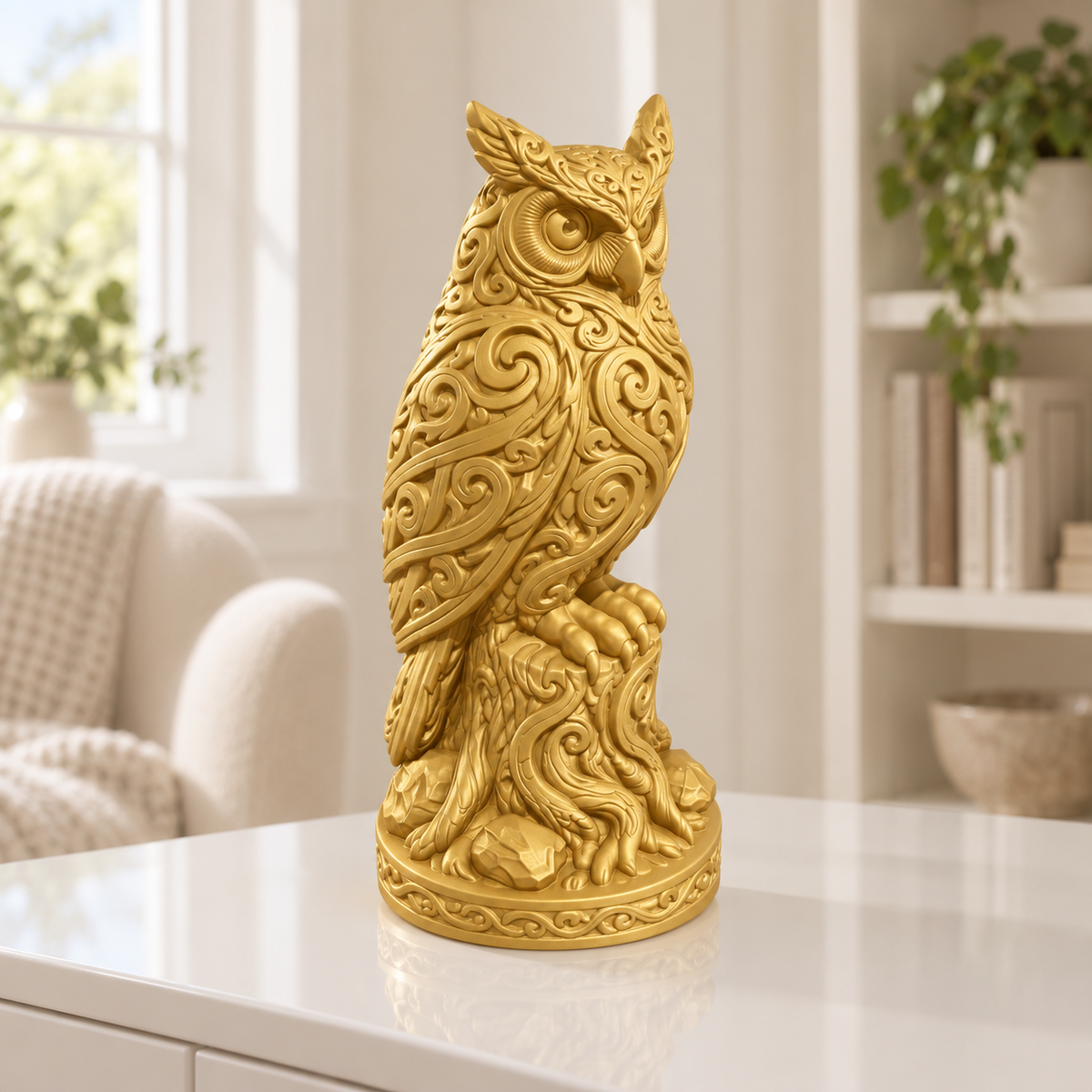 Waldkauz auf Baumstumpf Ornament - Gold gedruckt Wohnzimmer