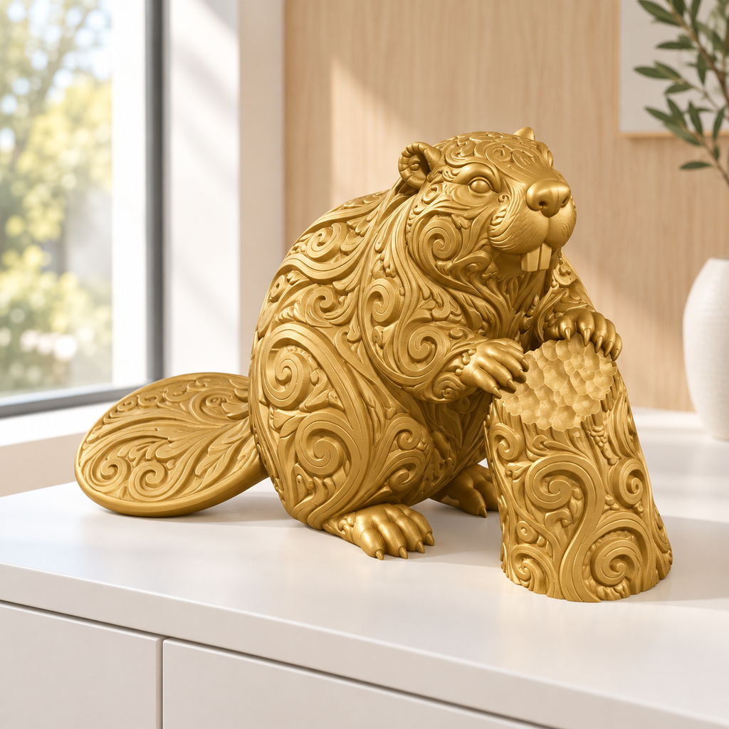 Biber am Baumstamm Ornament - Gold gedruckt Wohnzimmer
