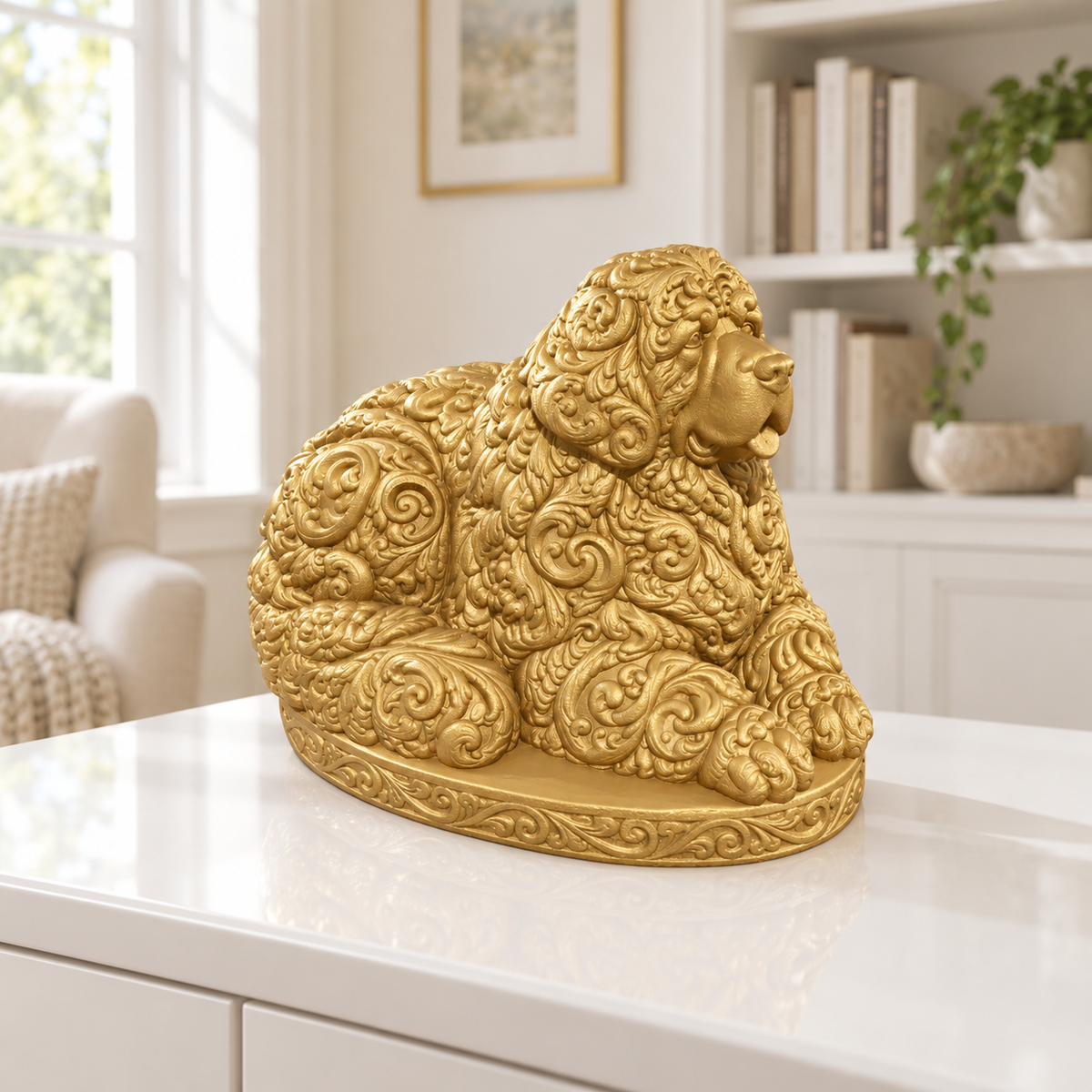 Neufundländer liegend Ornament - Gold gedruckt Wohnzimmer
