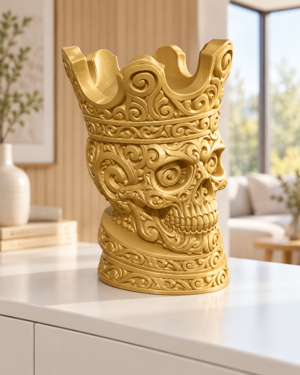 Totenkopf mit Krone Ornament - Gold gedruckt Wohnzimmer