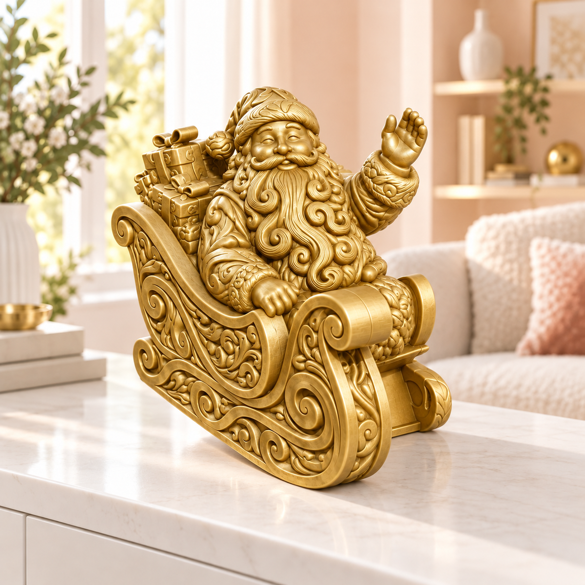 Santa im Schlitten Ornament - Gold gedruckt Wohnzimmer