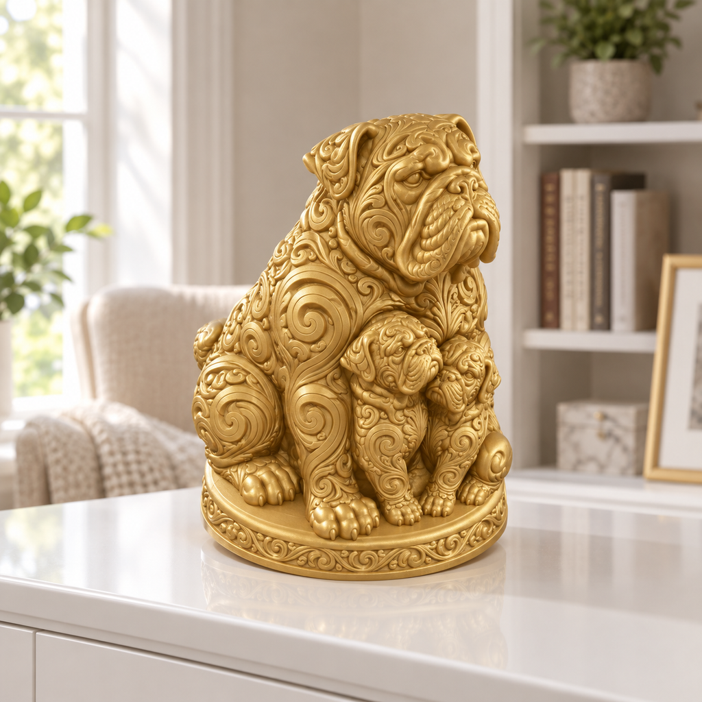 Mastiff mit Welpen Ornament - Gold gedruckt Wohnzimmer