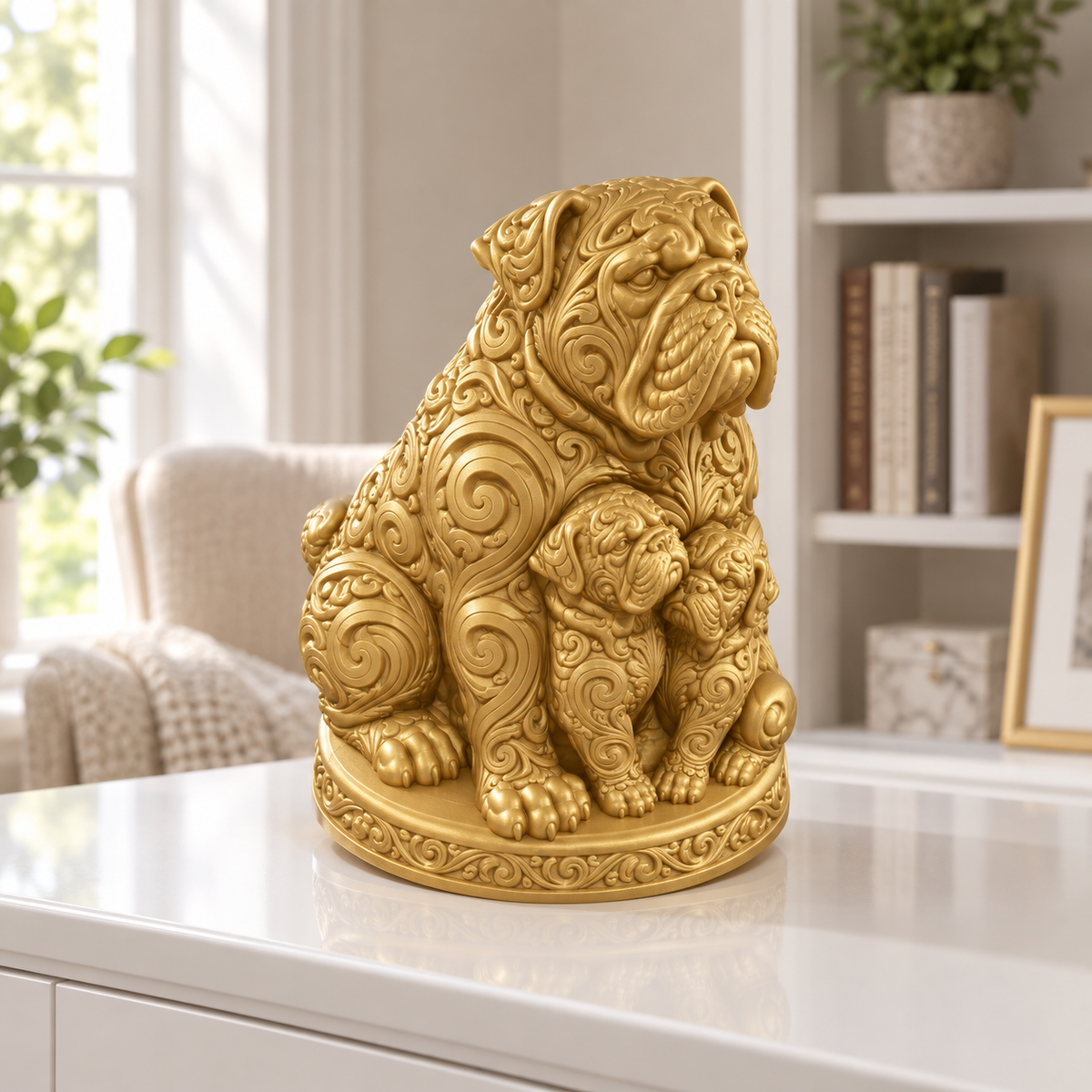 Mastiff mit Welpen Ornament - Gold gedruckt Wohnzimmer