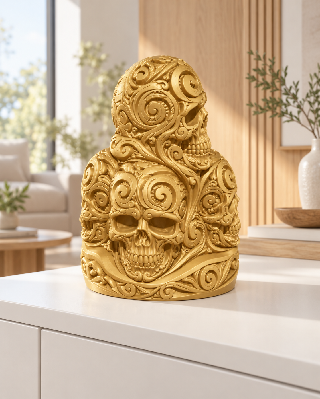 Totenkopfstapel Ornament - Gold gedruckt Wohnzimmer