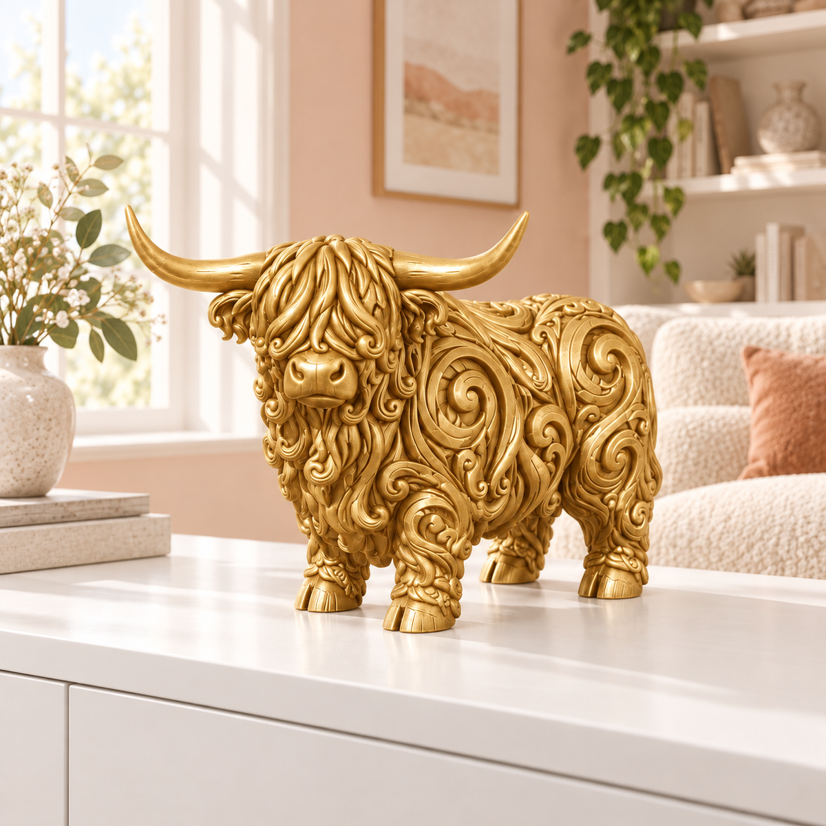 Hochlandrind Ornament - Gold gedruckt Wohnzimmer