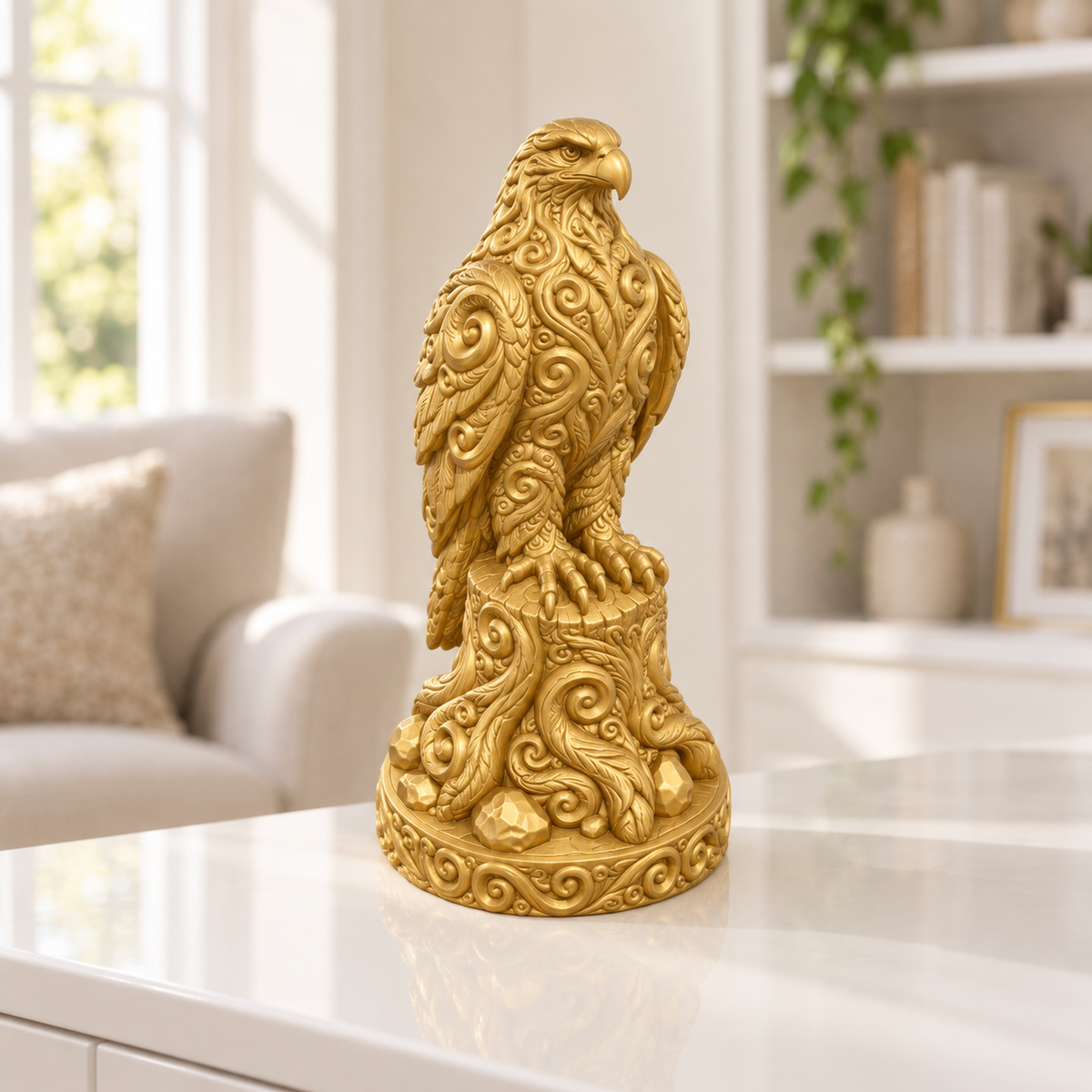 Wanderfalke auf Stamm Ornament - Gold gedruckt Wohnzimmer