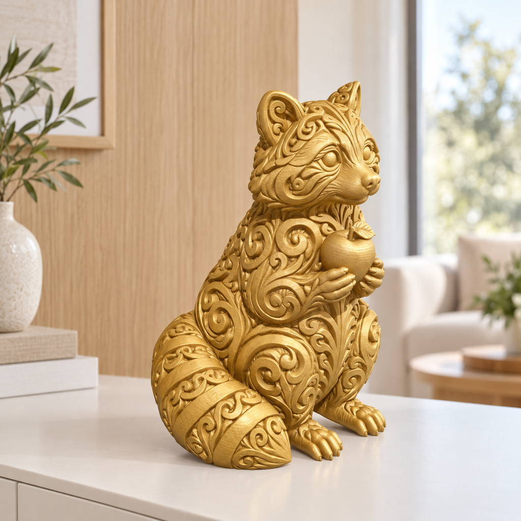 Waschbär mit Apfel Ornament - Gold gedruckt Wohnzimmer