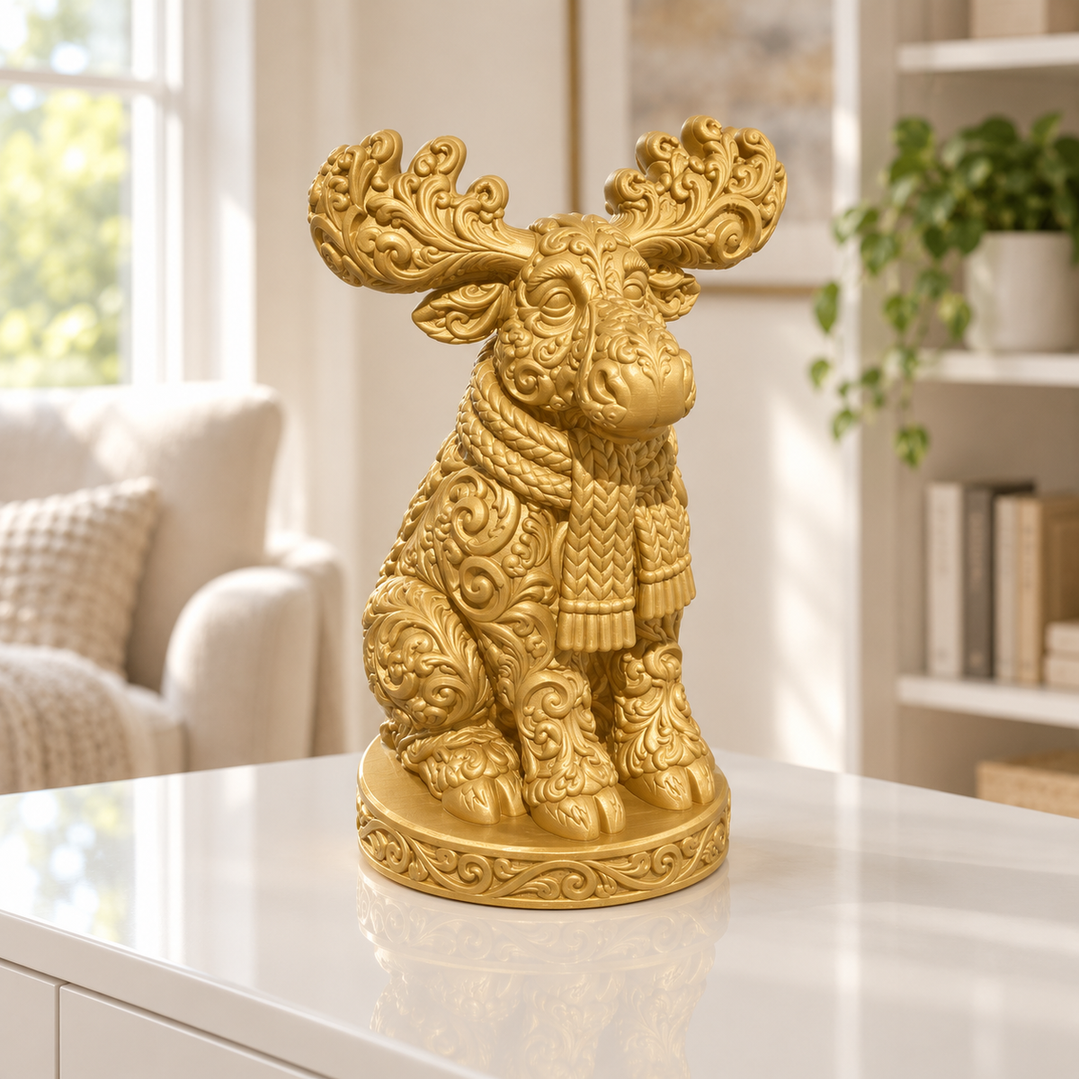 Elch mit Schal Ornament - Gold gedruckt Wohnzimmer