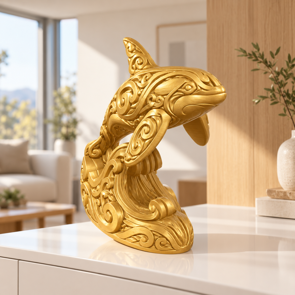 Orca auf Welle Ornament - Gold gedruckt Wohnzimmer