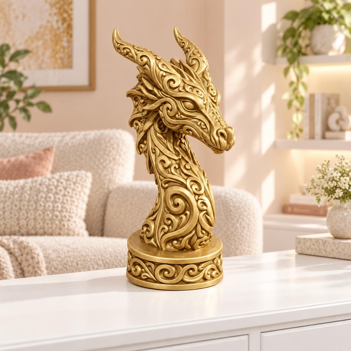 Drachenbüste Ornament - Gold gedruckt Wohnzimmer