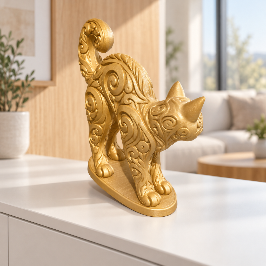 Katze mit Buckel Ornament - Gold gedruckt Wohnzimmer