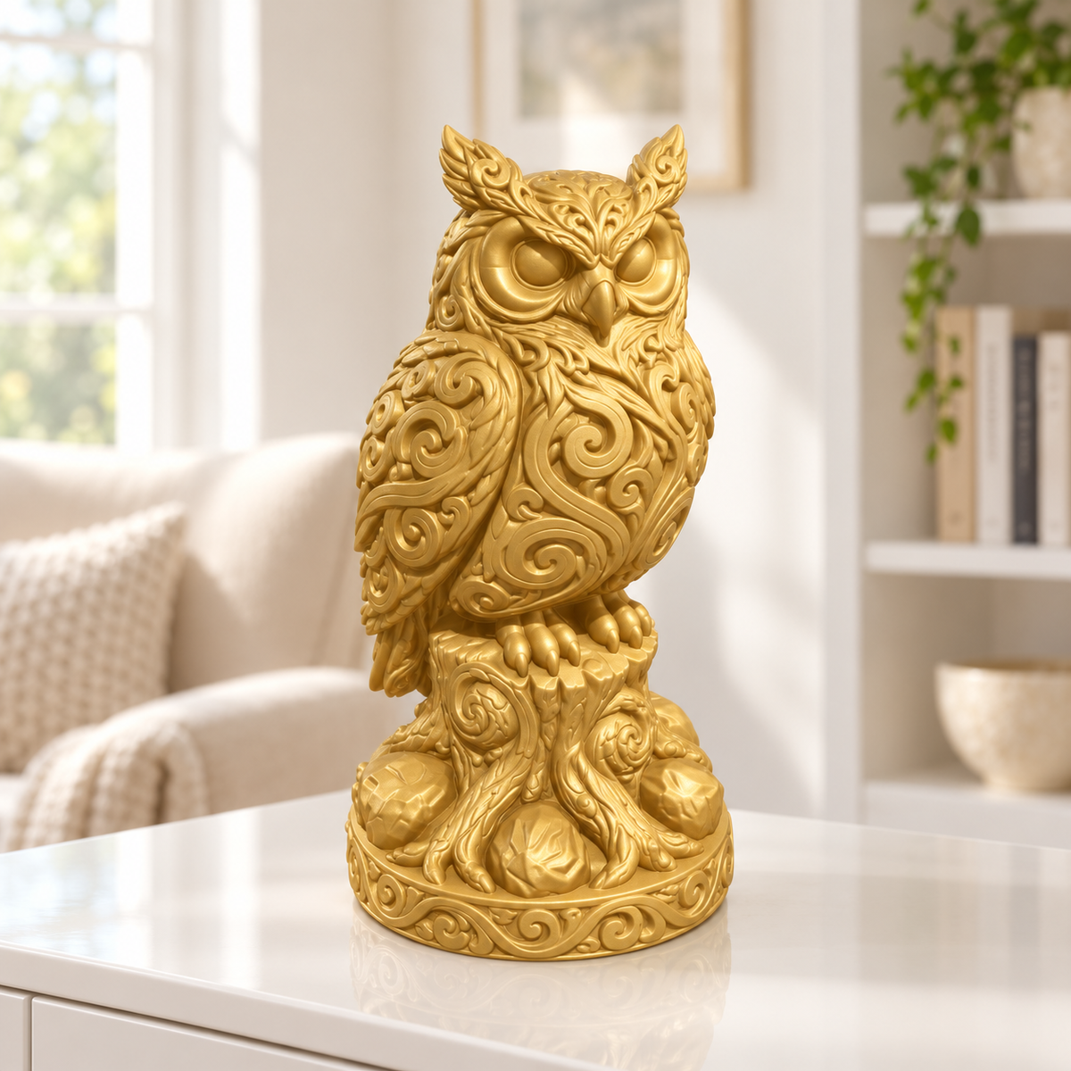 Schneeeule auf Stamm Ornament - Gold gedruckt Wohnzimmer