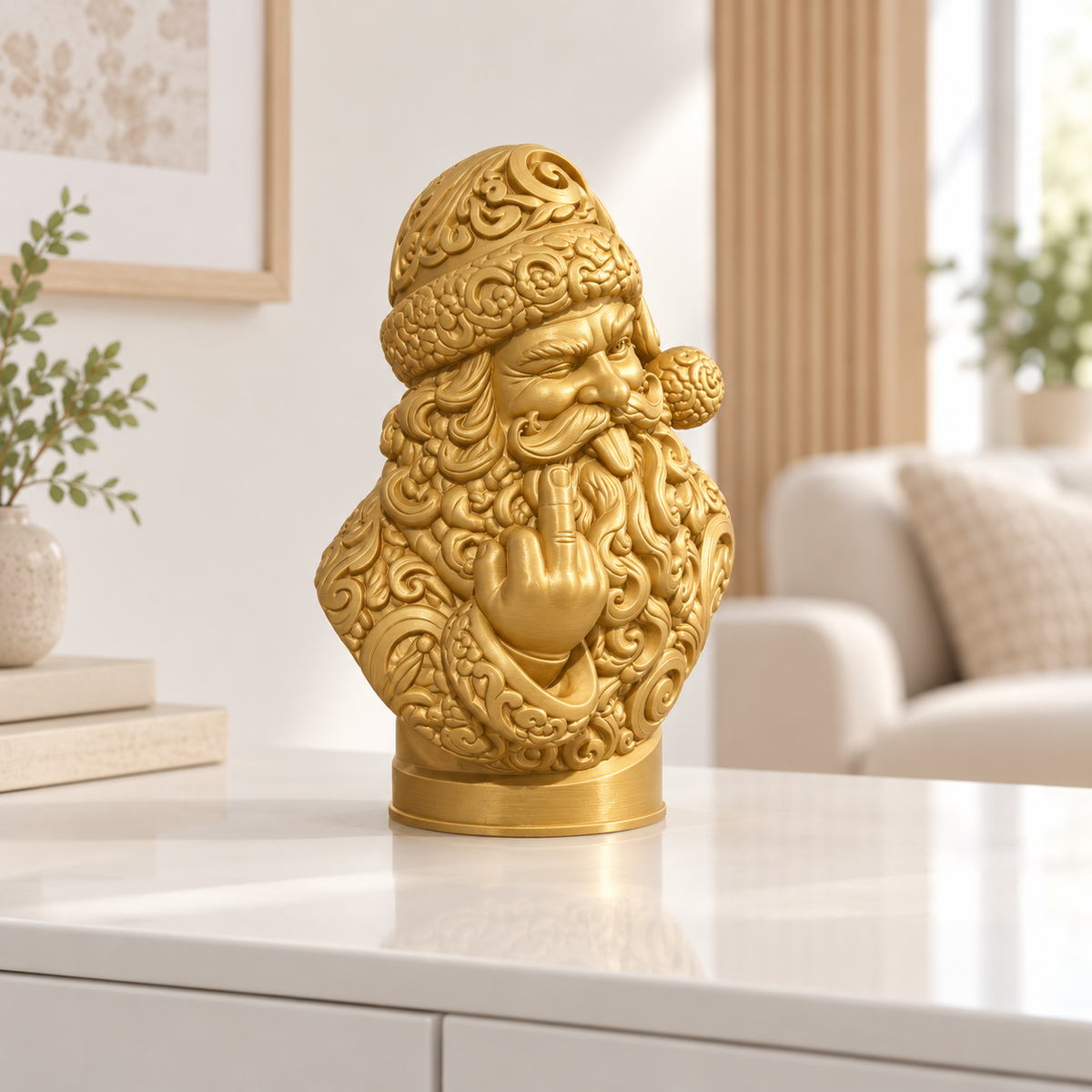Freche Santa Büste Ornament - Gold gedruckt Wohnzimmer